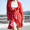 Red dress with white dots